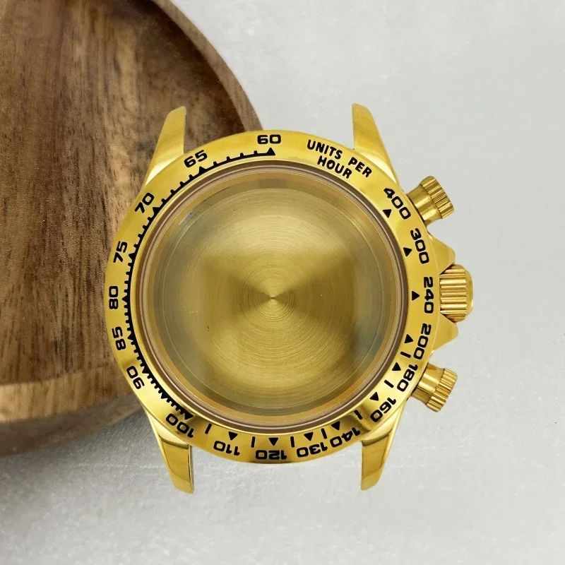 GMOGAR Multifunction Gold Balck Watch Case Sapphire Crystal Bracelet Endlink for Daytona VK63 Movement Ceramic Parts 29.5mm Dial