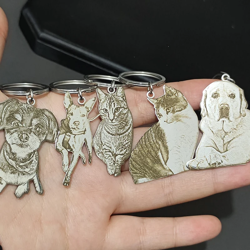 Customized Laser Engraved Pet Cat Dog Photo Key Chain Stainless Steel Personalized Cute Animal Design Pendant Jewelry Gifts
