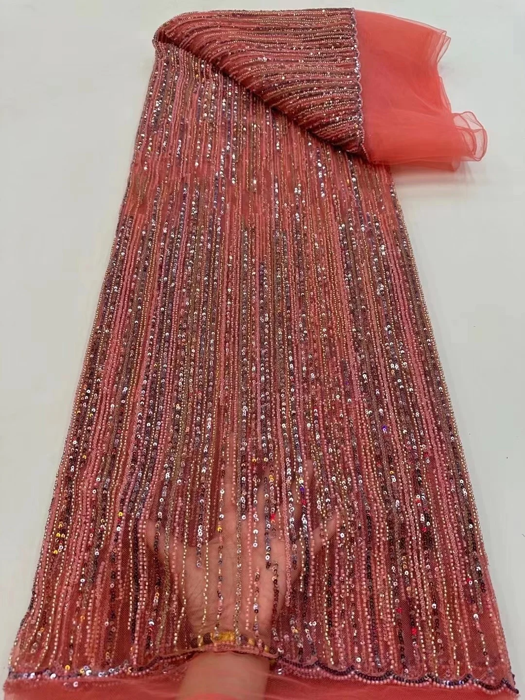 

Latest Luxury African Lace Fabric 2024 High Quality Sequins Groom Embroidery For Women Wedding Party Dress Mesh Beaded Fabric