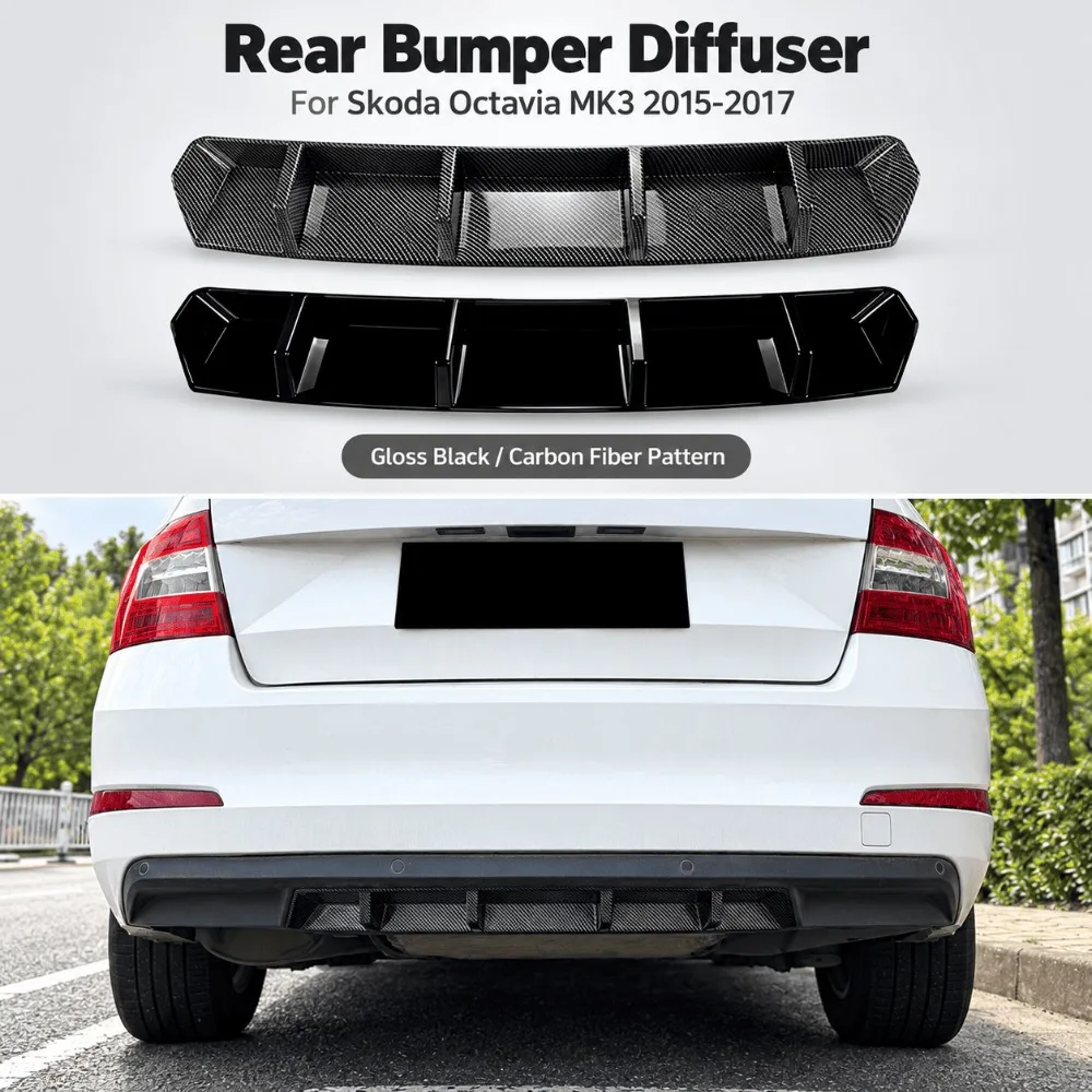 Rear Bumper Diffuser For Skoda Octavia MK3 2015-2017 Rear Lip Spoiler Body Kit Exterior Styling Auto Accessories Car Tuning Part view 3