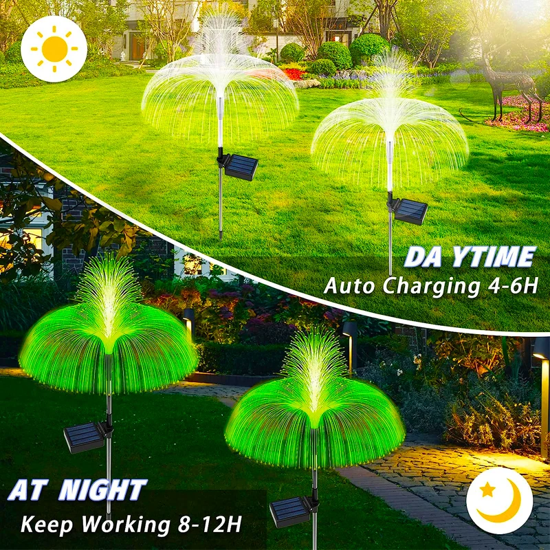 Luces LED solares de flores para jardín, decoración impermeable para exteriores, Estaca de medusas para camino, Patio, césped