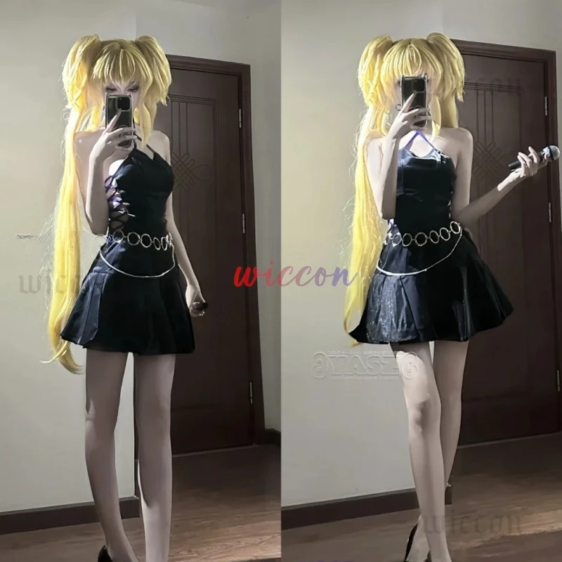 

Shugo Chara Cosplay Costume Anime Hoshina Tsukiyomi Utau Wig Sexy Woman Halloween Stage Performance Black Suspender Dress Suit