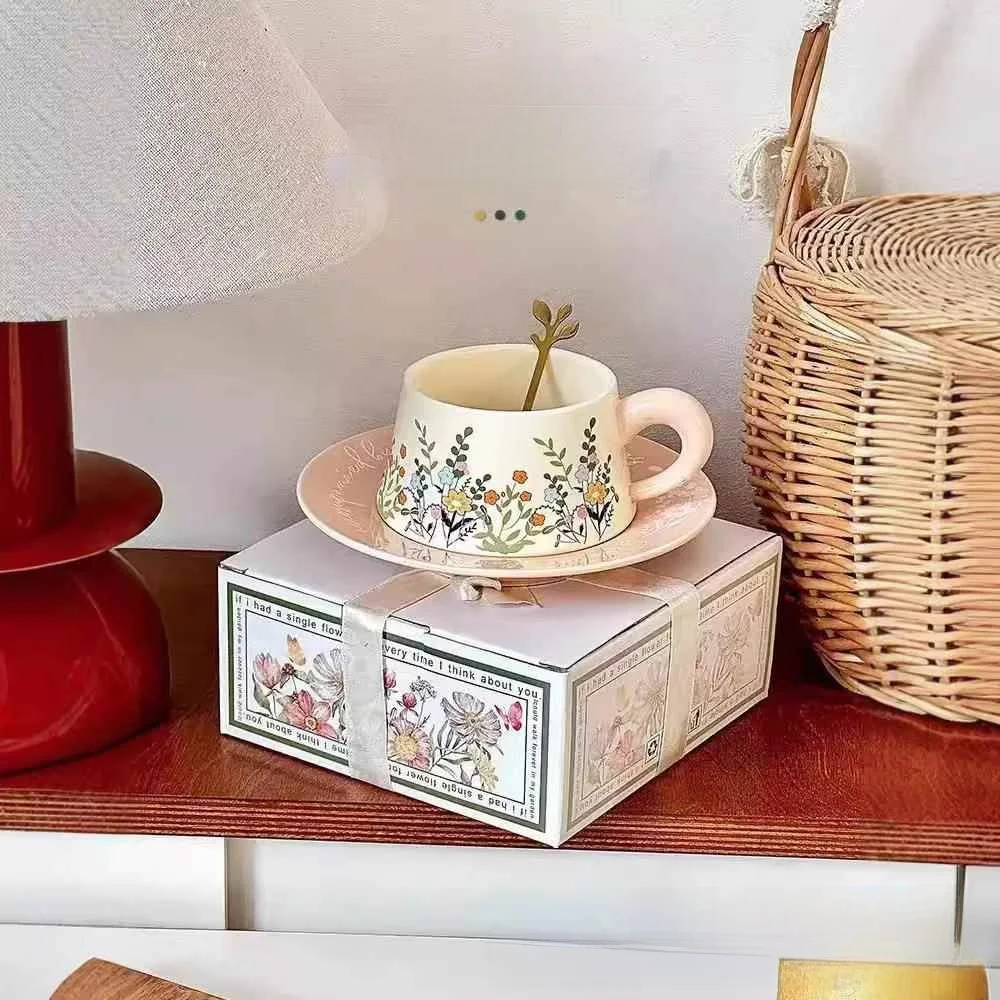 

Design Sensation Small Cerc Coffee Cup Set Yellow Flower Patterned Mark Cup Diwaer Se Coffee Utensils