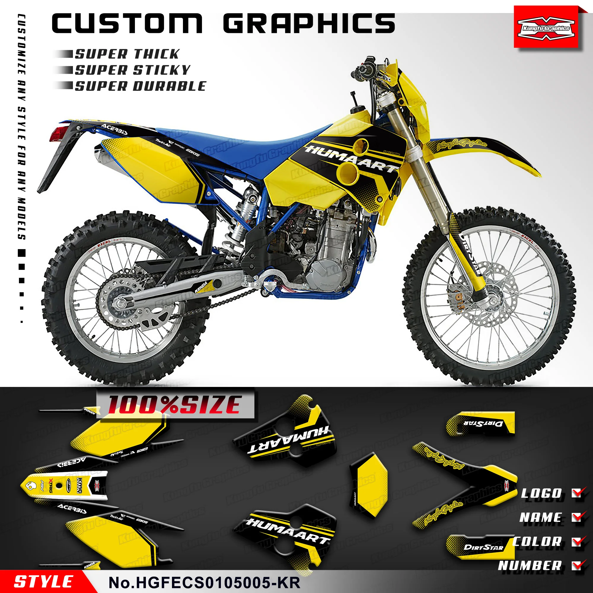 

KUNGFU GRAPHICS Stickers Wrapping for Husaberg FS FC FE 400 450 501 550 650 2001 2002 2003 2004 2005, HGFECS0105005-KR