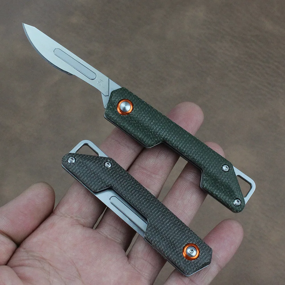Carbon Steel Replaceable Blades Folding Pocket Knife Outdoor Camping Survival Mini Multi Carving Scalpel Knife Keychian Linen