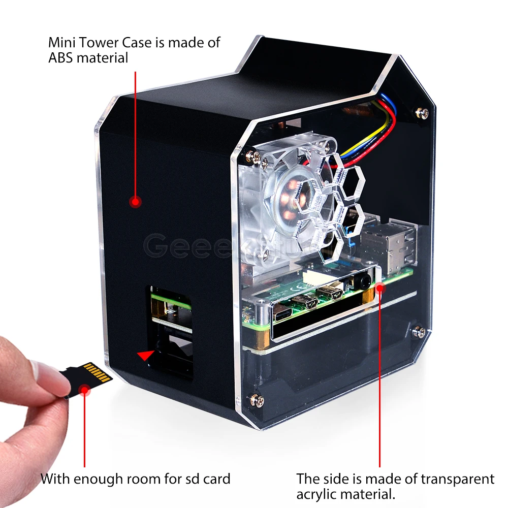 Nouveau! ABS Mini Tour Enlosure Cas RVB Programmable Ventilateur avec M.2 SATA SSD Carte Adaptateur NAS Kit Coque pour Raspberry Pi 4 B