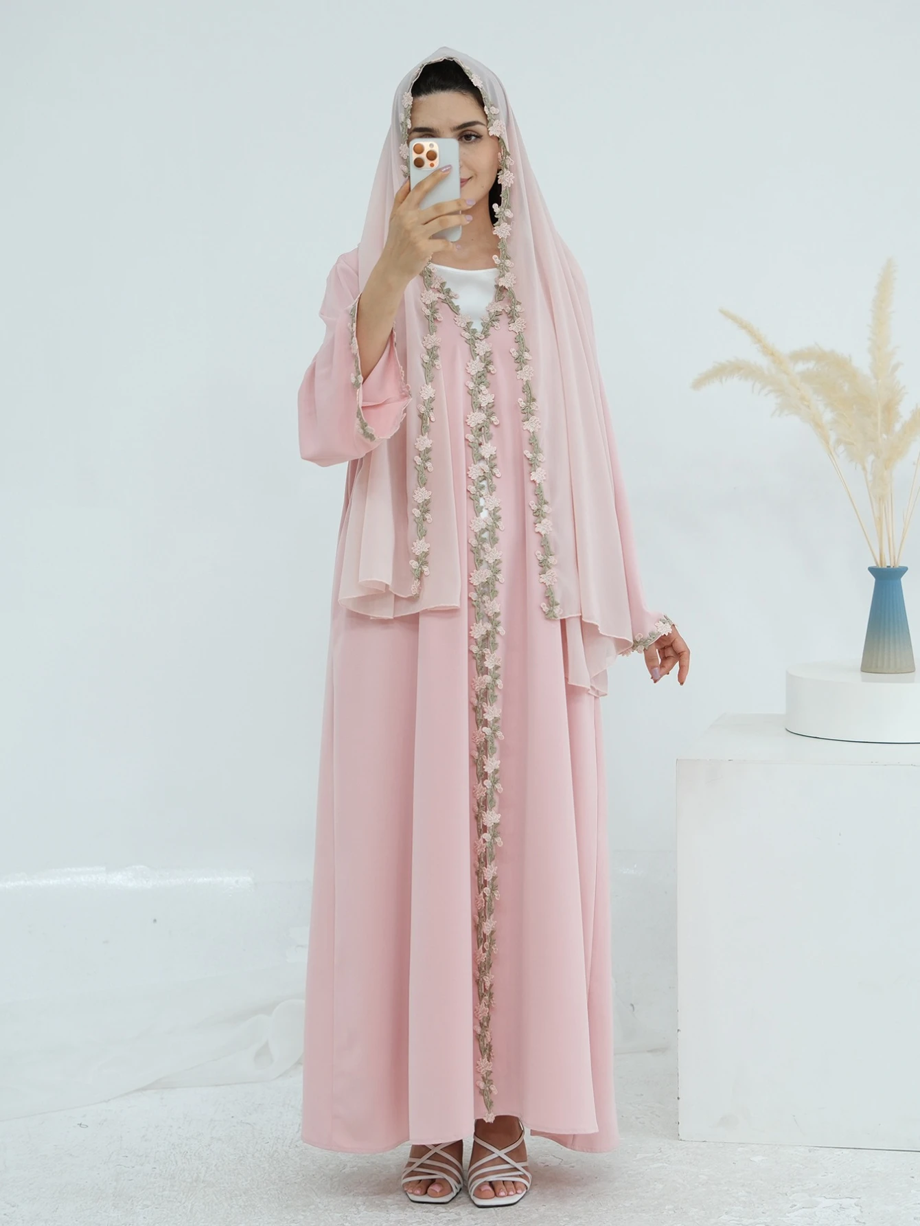 

Eid Women Abaya Scarf Embroidery Open Cardigan Muslim Jalabiya Ramadan Party Dresses Arab Long Robe Morocco Dubai Kaftan 2026