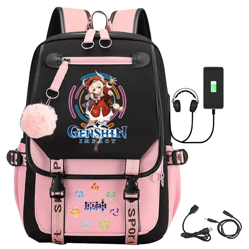 Mochila de Anime Genshin Impact Cosplay Klee Hu Tao Paimon, bolso de hombro escolar para estudiantes, mochila de viaje para jóvenes al aire libre, regalos de moda