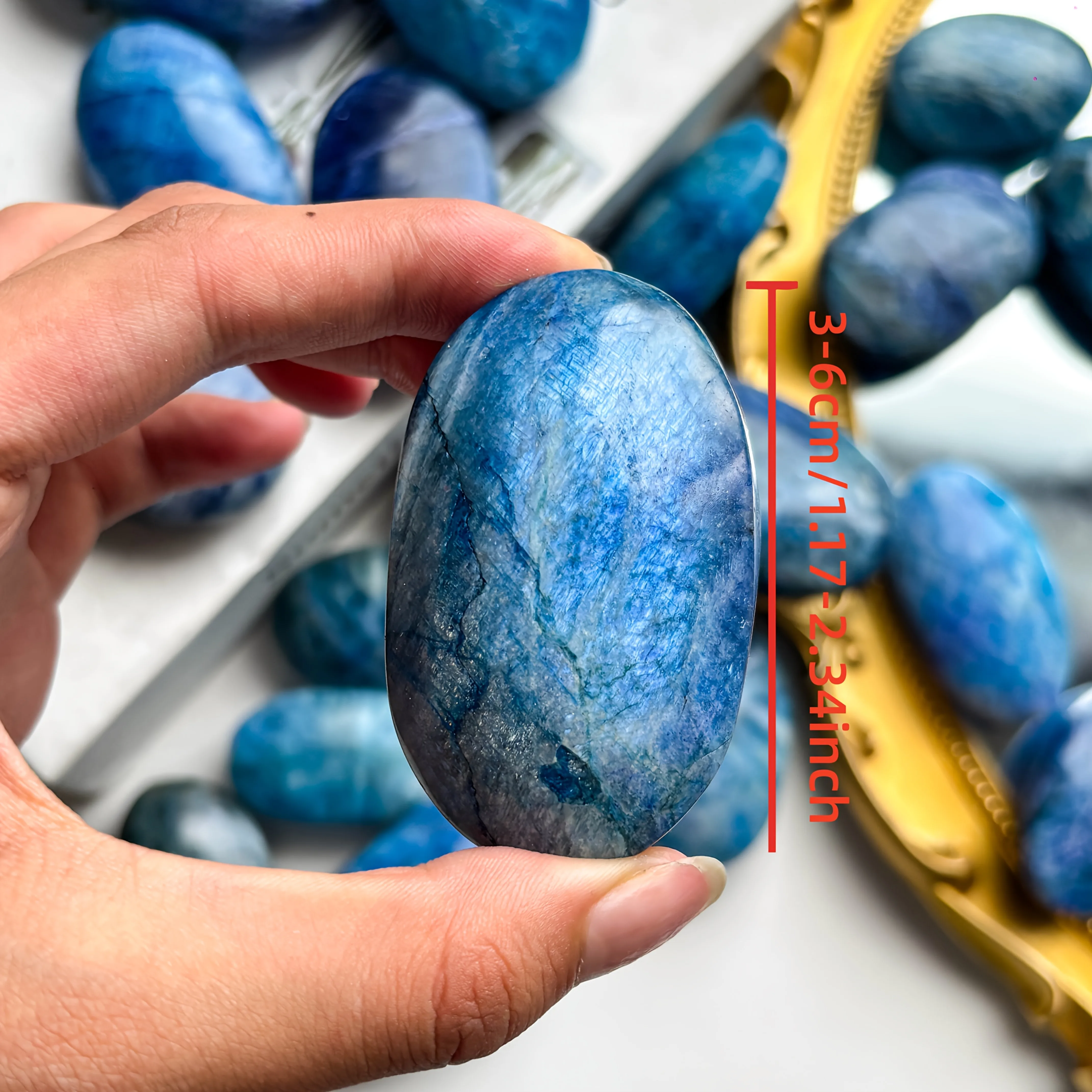 1pc Blue Moonstone Palm Stone Polished Stone with Blue Shimmering Effect Faux Stone Jewelry Accessory for Home Decor