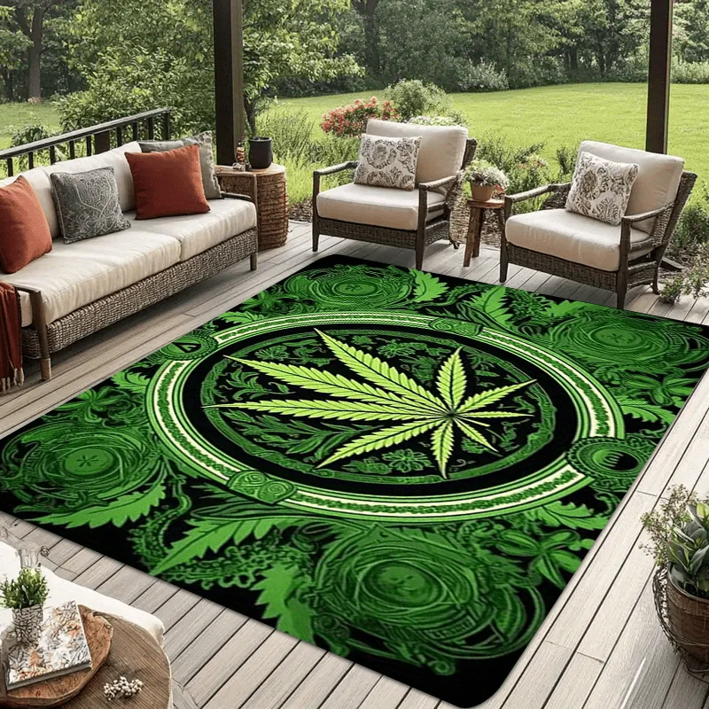 VIKAMA American-Style Large Green Leaf Carpet Water-Absorbent, Machine-Washable Living Room & Bedroom Rug Durable Home Decor