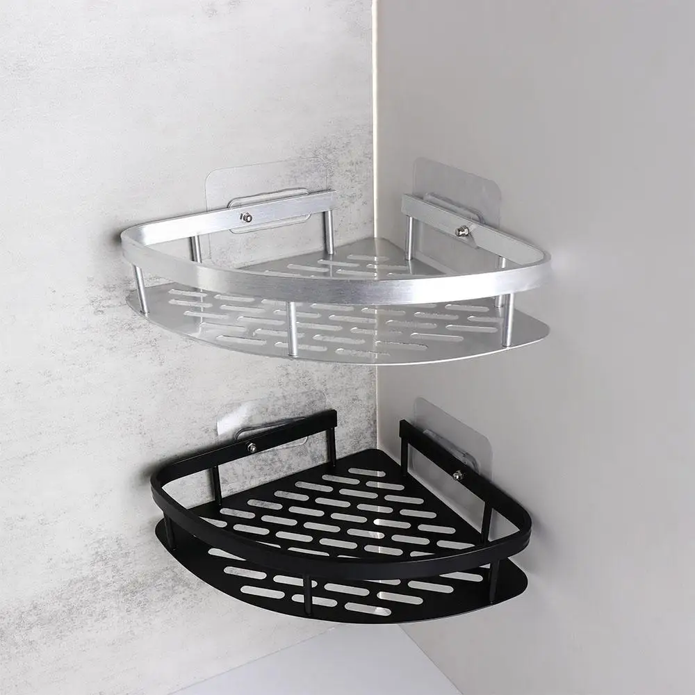 

Aluminum Alloy Shower Corner Shelf Black/Silver No Drill Bathroom Shelf Wall Mount Tripod Makeup Storage Organizer Shampoo