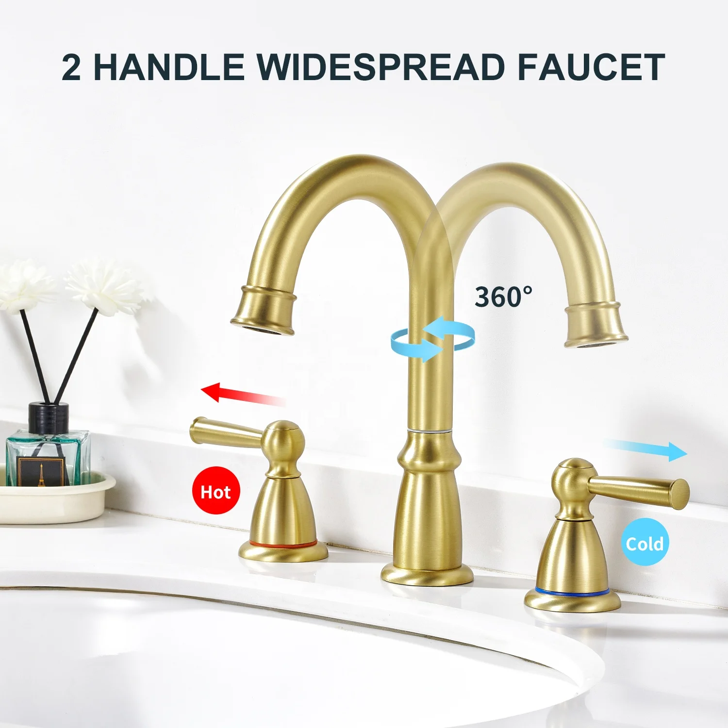 Dual Handle 3 Holes Basin Faucet Deck Mounted Double Handle Gold Brass Luxury Home Bathroom Antique Vanity Sink Faucet