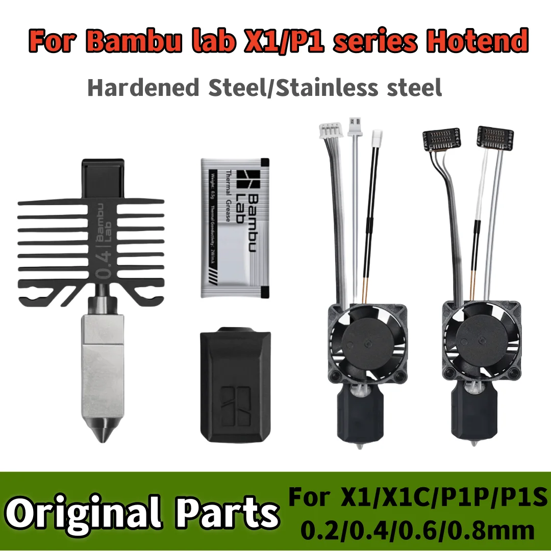 Bambu lab Original X1/P1 Series Hotend Kit Hardened Steel Nozzle 0.2/0.4/0.6/0.8mm For Bambu lab X1C X1 P1P P1S 3D Printer Parts