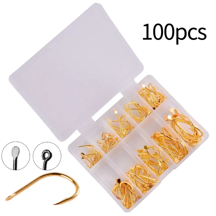 100 Pcs #3-#12 Silver Black Gold Freshwater Fishing Hooks Carp Fishhooks Barbed Hooks Kit Jigging Bait Carp Fishing Hook