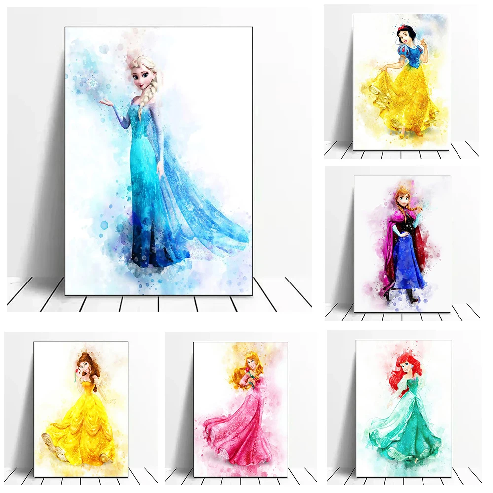 MINISO Disney Cartoon Character Wall Art Poster Snow White Princess Elsa Home Decor Living Room Girls Room Canvas Painting Gift