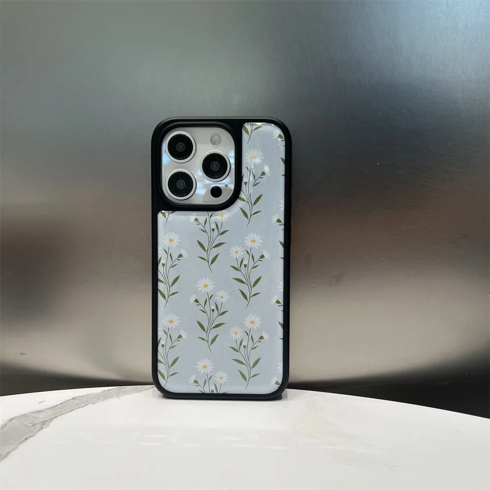 

Kawaii glitter daisy phone case for iPhone 16Pro Max 15 Pro 14 12 13 Pro cover shockproof cases For Apple 16 13 15 Cute Funda