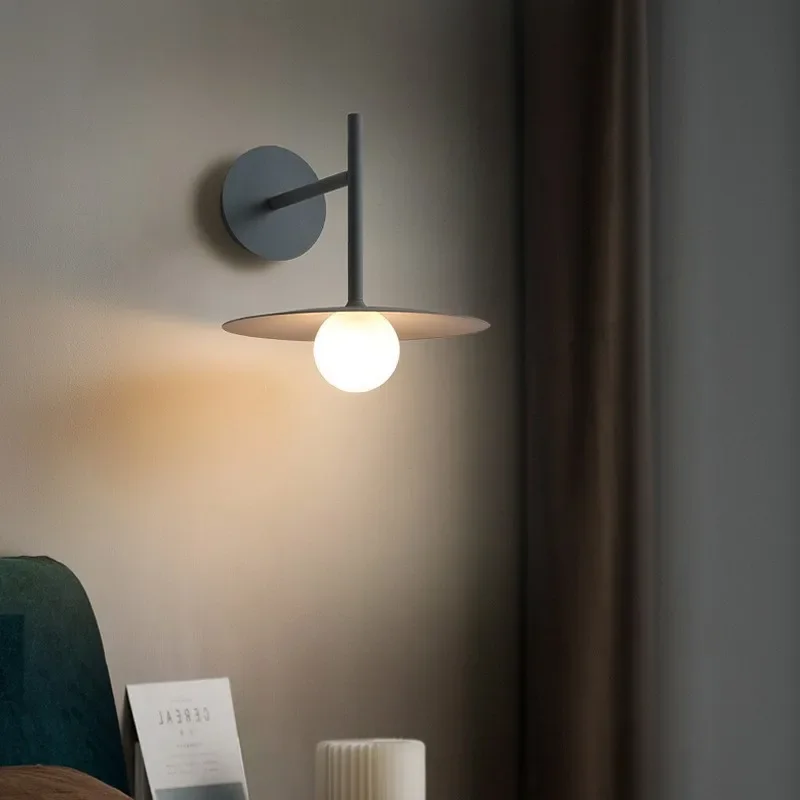 

Современный креативный круглый настенный светильник из железа и стекла со светодиодами, черный, серый, белый, для спальни и кабинета