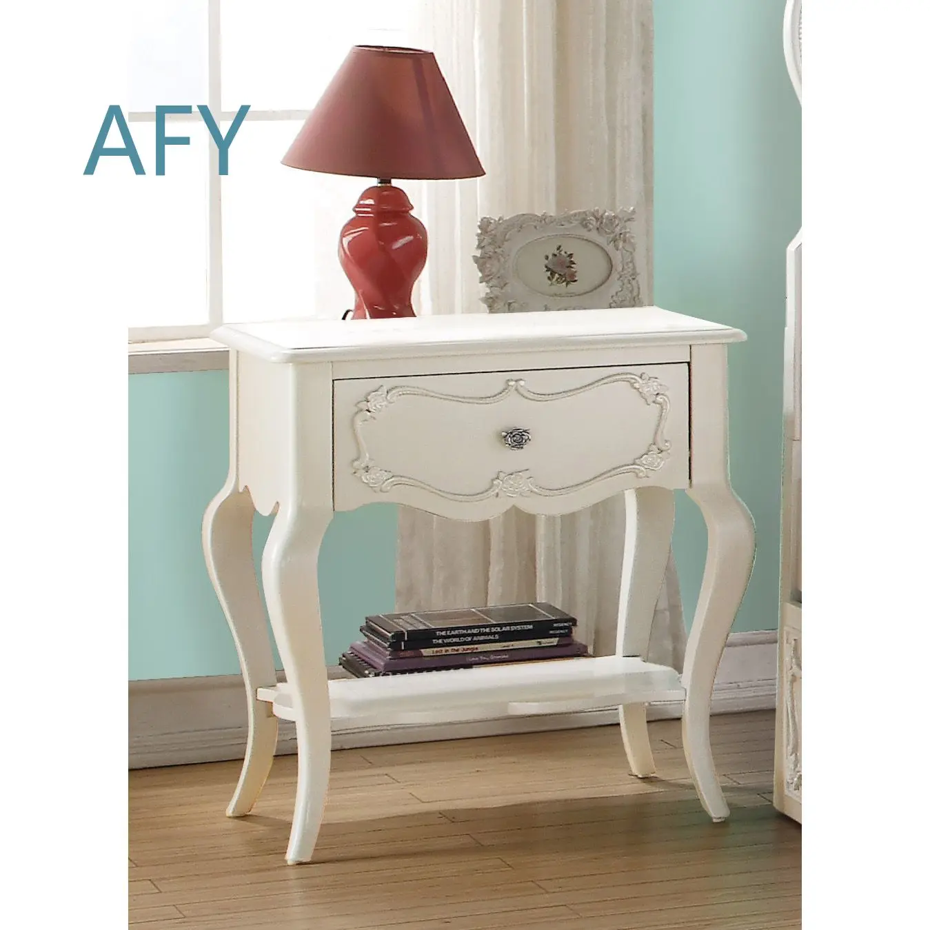 Pearl White 1-Drawer Nightstand With Shelf for Bedroom Furniture for Modern Home Decor for Small Space for Bedside Table for