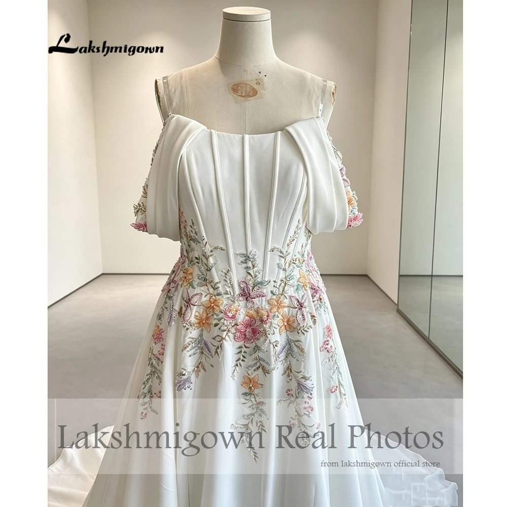 Lakshmigown Plus Size Hochzeitskleider mit Blumenstickerei und Perlen 2027 Echte Fotos Hochzeitskleid mit Schnürung am Rücken für Frauen Maßanfertigung – Detail 8