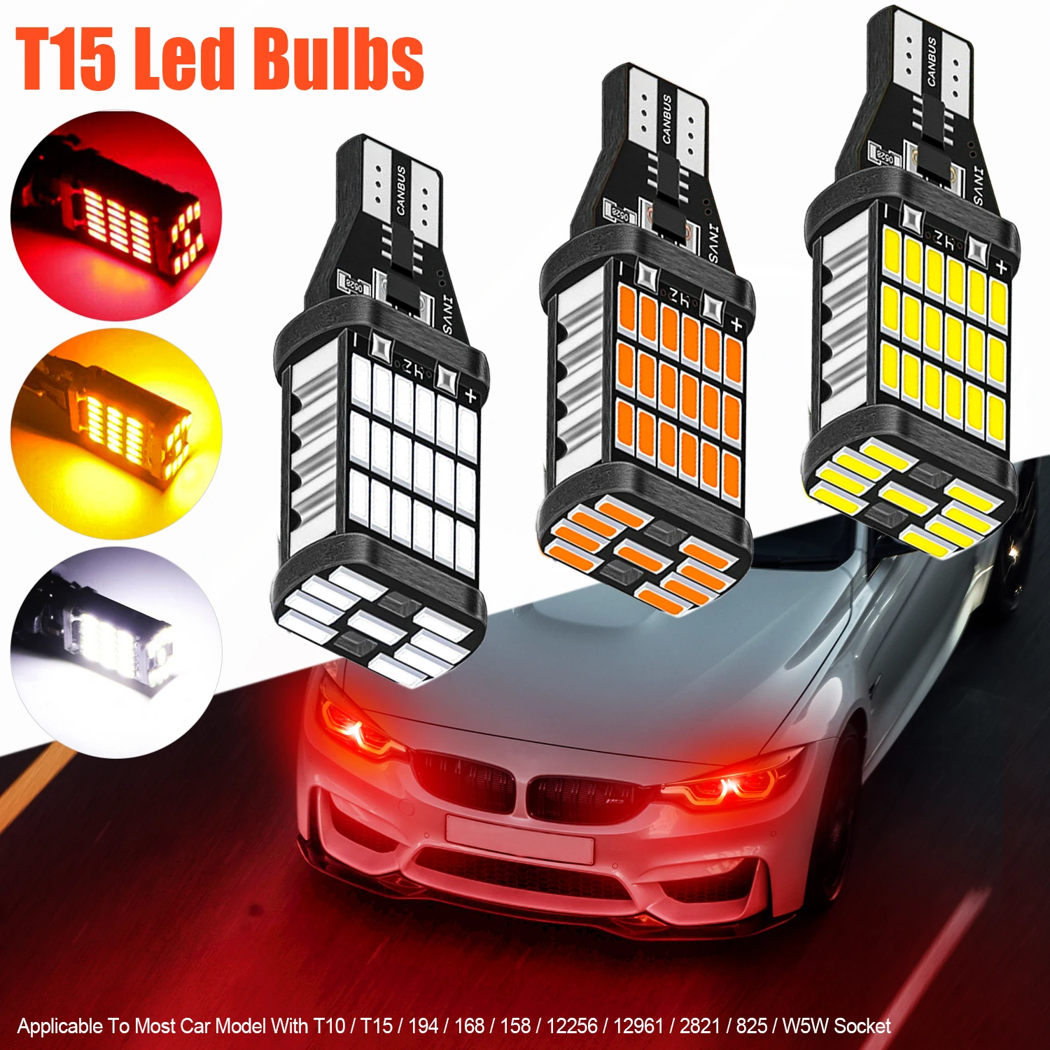 

1/2Pcs High Power Car Reverse Backup Light T15 W16W 4014 45SMD 12V Auto Tail Brake Turn Signal Lamp Bulb Canbus White Amber Red