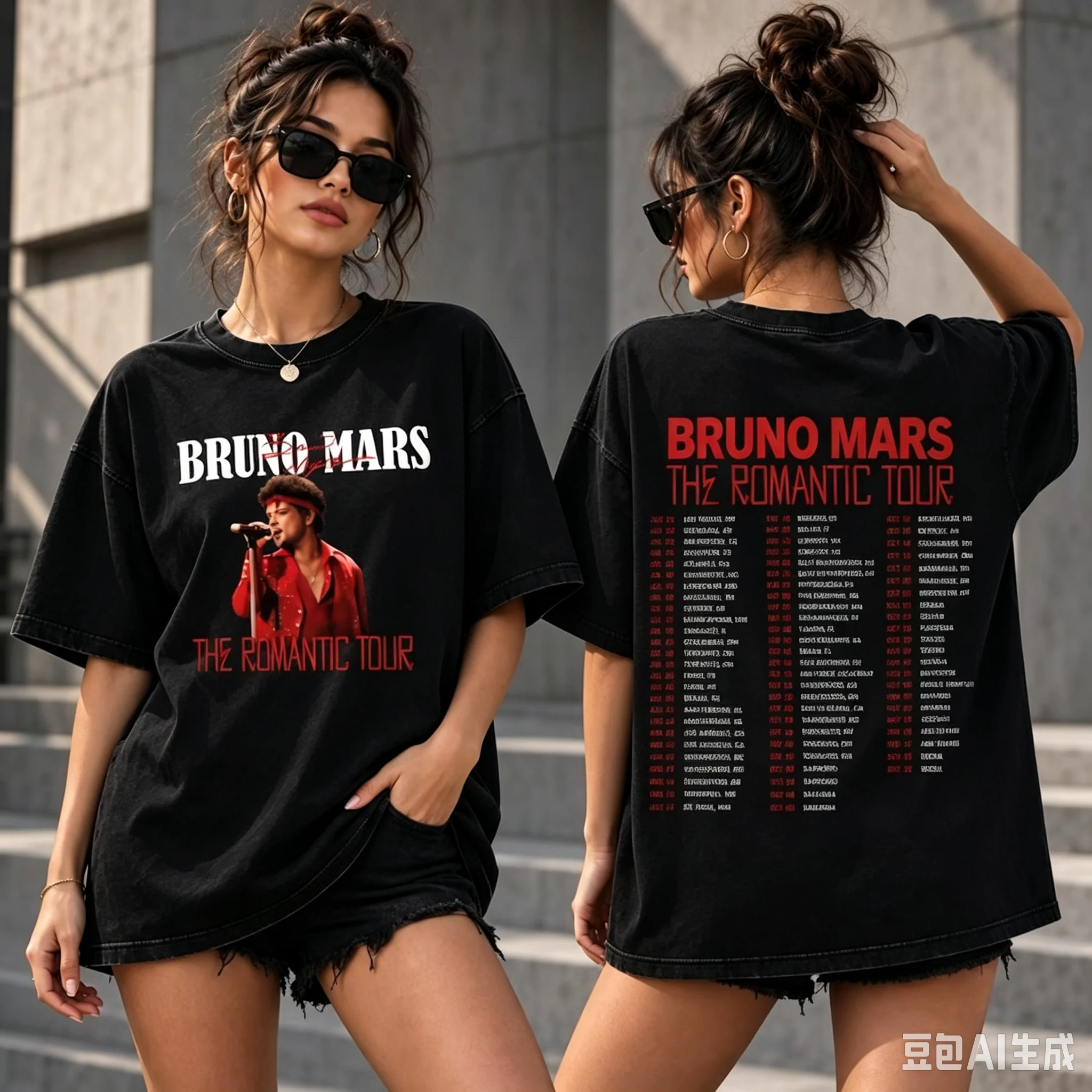 Bruno Mars The Romantic Tour 2026 September T-Shirt Retro-Konzertmuster Bequemes Trendiges T-Shirt Bruno Mars Fan-Geschenk – Detail 3