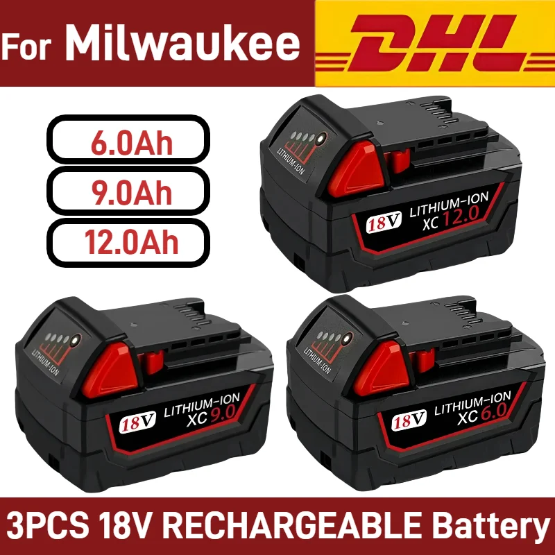 

For Milwaukee M18 Power Tool Battery, Charger, BR, XC, 18V, 12000mAh M18B5, 48-11-1860, Built-in 18650 Battery