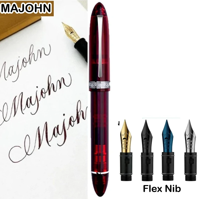 MAJOHN V60 Flex Nib Verison Creative Triangular Piston Resin Fountain Pen Schmidt Refill Silky Grip Stationery School Supplies
