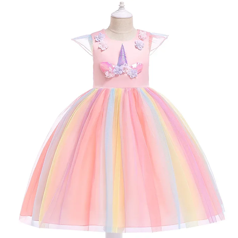 Vestido de unicornio con alas para niña, disfraz de princesa para fiesta de cumpleaños, Halloween, Navidad, ropa de verano, 2024