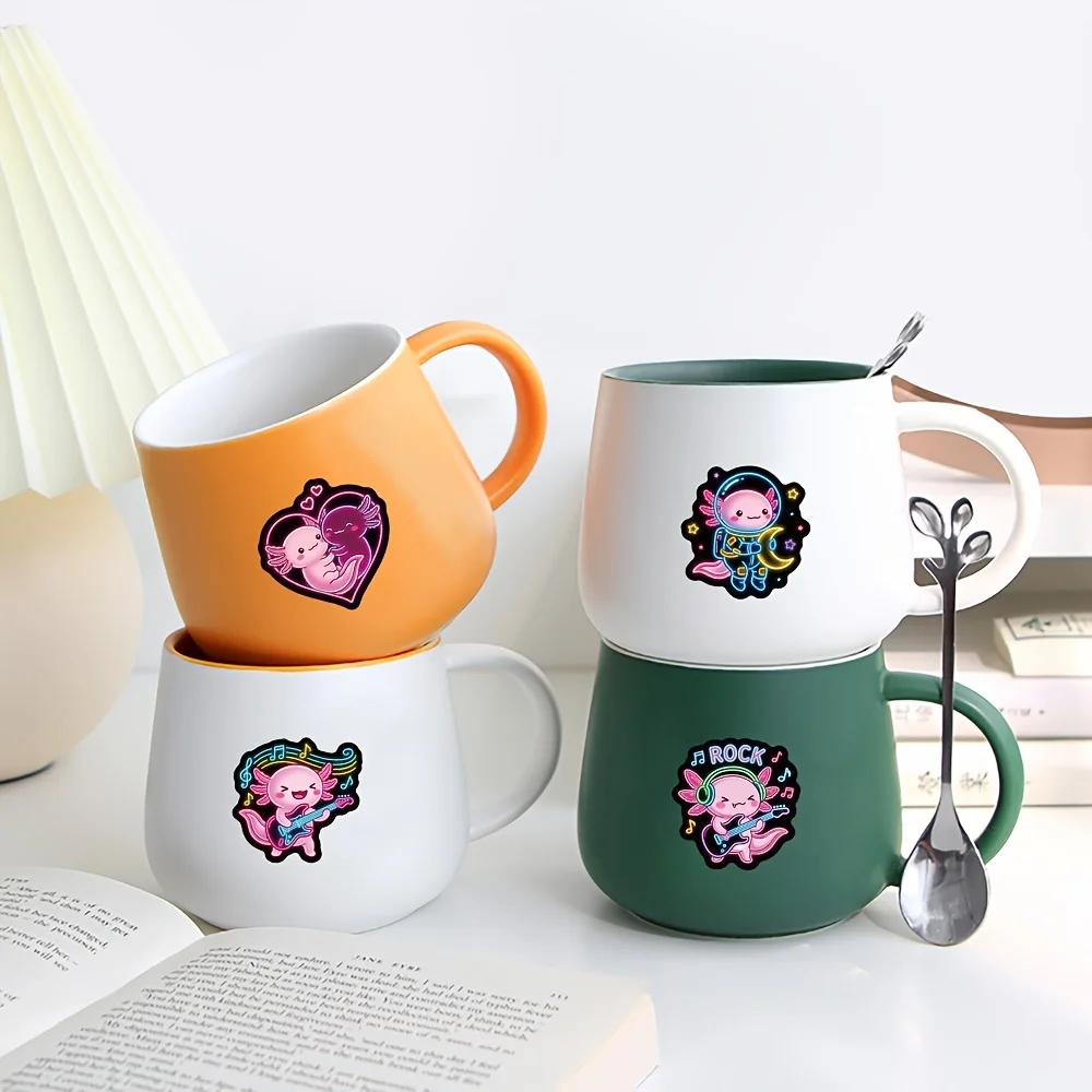 50 Stück Coole Neon-Axolotl-Aufkleber Bunte Axolotl-Cartoon-Doodles zur Dekoration von Laptops, Handyhüllen, Wasserflaschen und Partyzubehör – Detail 4