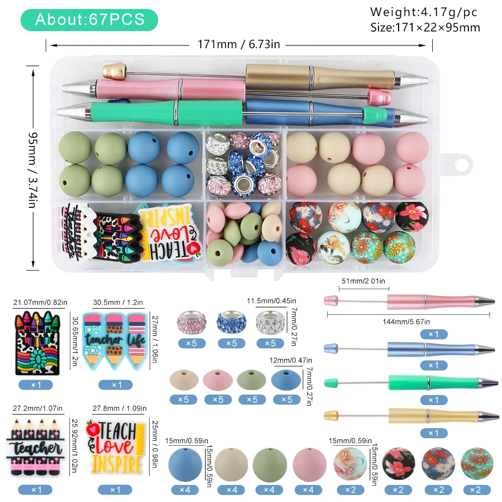 67 Pcs/set New Focal Silicone Beads Pens round Bead For Jewelry Making DIY Necklace Bracelet Keychain Accessorie ﻿