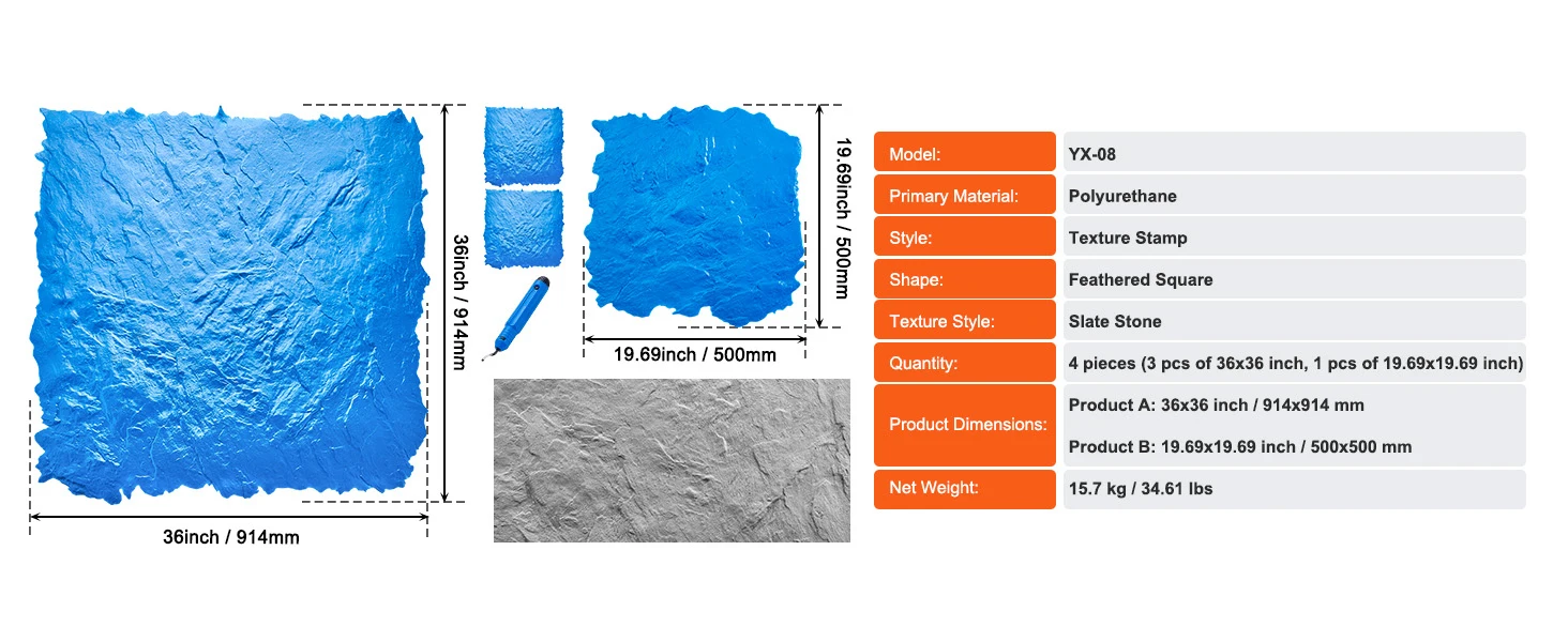 VEVOR Concrete Stamps Mat Concrete Texturing Skin Polyurethane Stamp Stone Tile Texture Mat Slate floor Imprint Concrete Molds