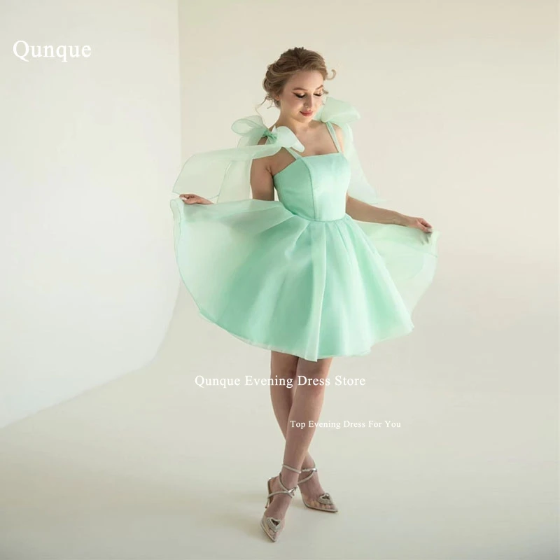 Qunque Short Corset Homecoming Dress Mint Green Organza Mini Graduation Dresses for Youth Spaghetti Straps Bow Cocktail Gowns