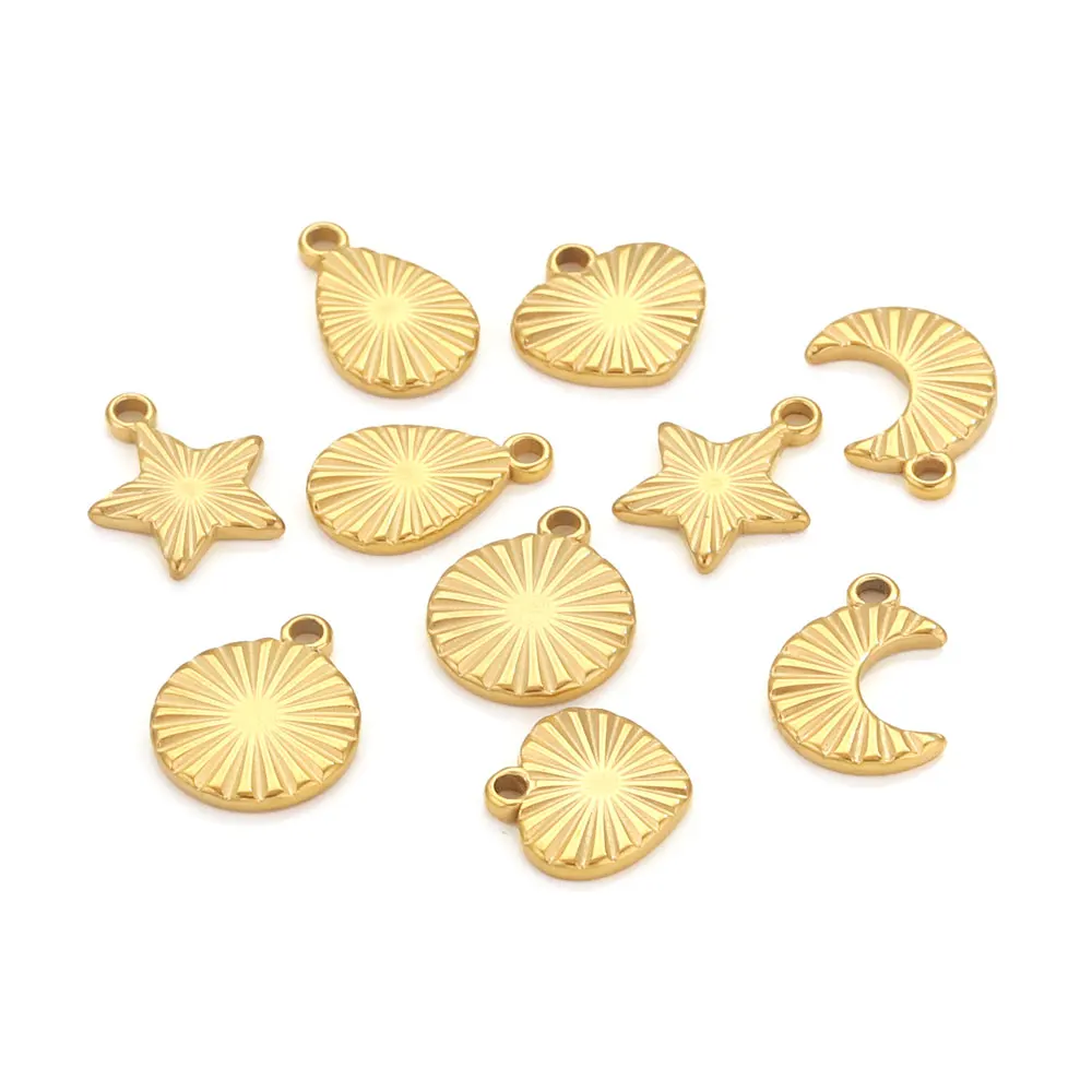 10pcs Stainless Steel Start Moon Heart Charm Pendants Necklace Findings DIY Earring Bracelet Jewelry Making Supplies Accessories