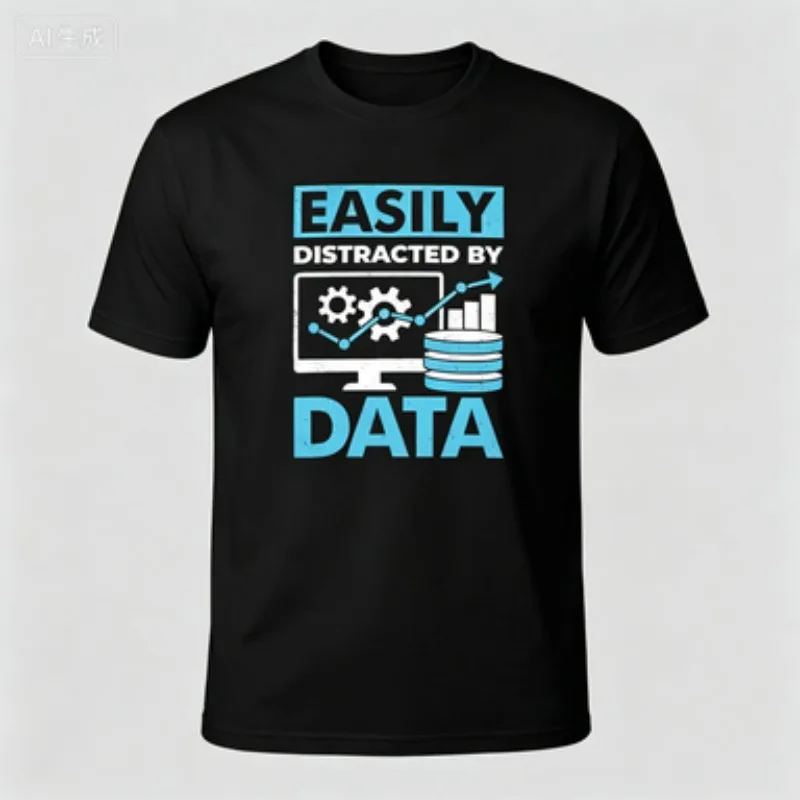 Male T‑Shirt Round Neck Funny Data Analyst Slogan Print Computer Gear Statistics Chart Graphic Short Sleeve Nerd Casual Tees