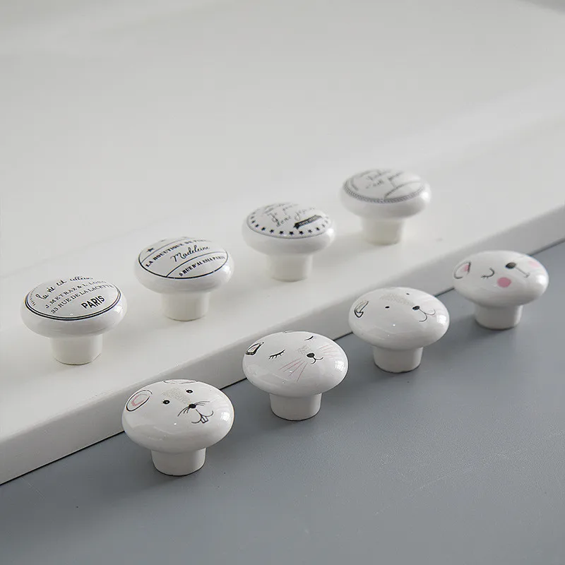 Simple Ceramic Bedroom Wardrobe Drawer Knob Kitchen Cabinet Door Single Hole Handle Black and White Furniture Decorative Handle