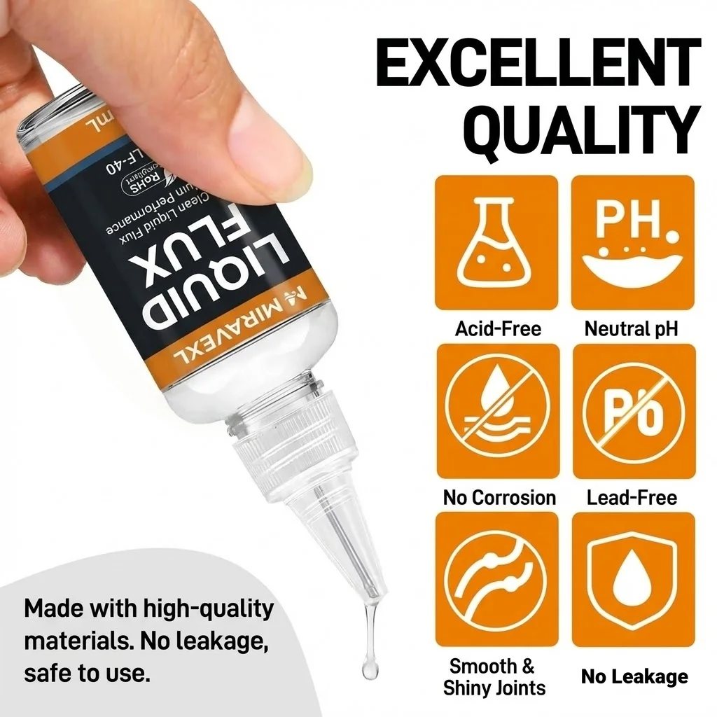 MIRAVEXL No-Clean Liquid Soldering Flux Welding Fluid for Stainless Steel Copper Nickel Iron 18650 Battery PCB Metal Repair Tool