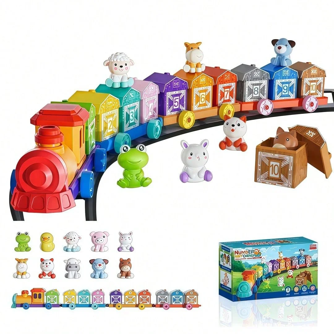 

Игрушечный поезд с фермерской тематикой, Монтессори-игрушка для раннего развития, сортировки и распознавания цветов, развитие мелкой моторики.