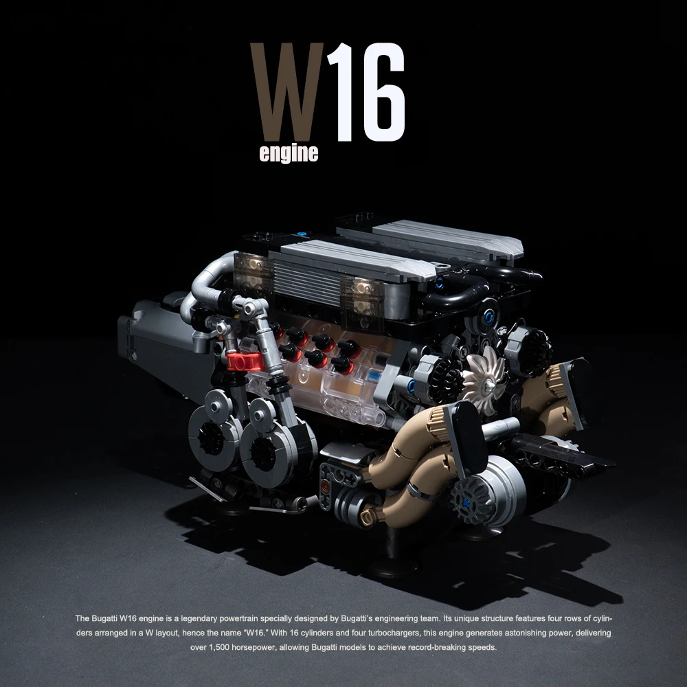 Engine W16 V8 Building Block Kits Aeroengine Building Toy Motor Drive Visual Simulation Figure 3D Car Model Collection Ornament