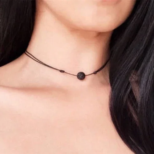 Charm 2024 New Black Lava Stone Necklaces Essential Oil Diffuser Rock Beads Pendant  For Men Women Chokers Jewelry Gift