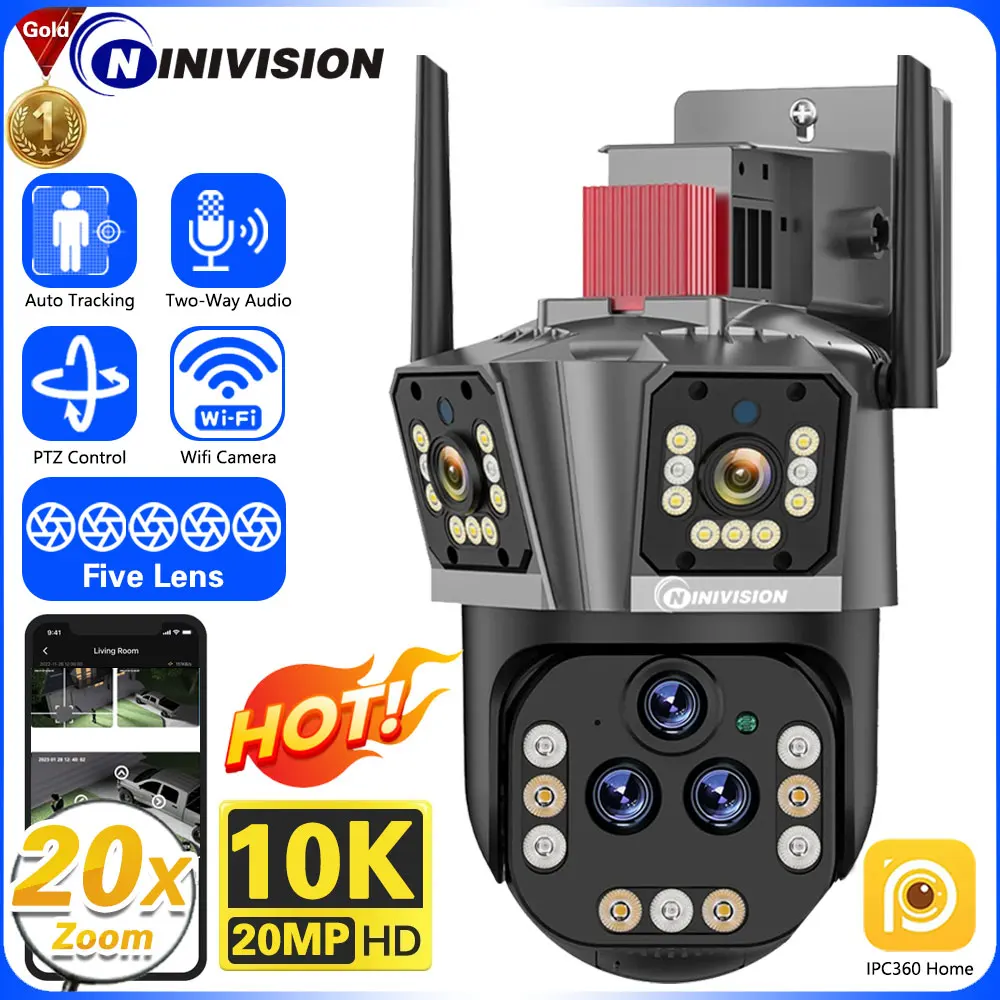 

10K 20MP Wifi Camera Outdoor urveillance Camera 20X Optical Zoom Five Lens IP Camera Auto Tracking Night Vision IPC360 home Cam