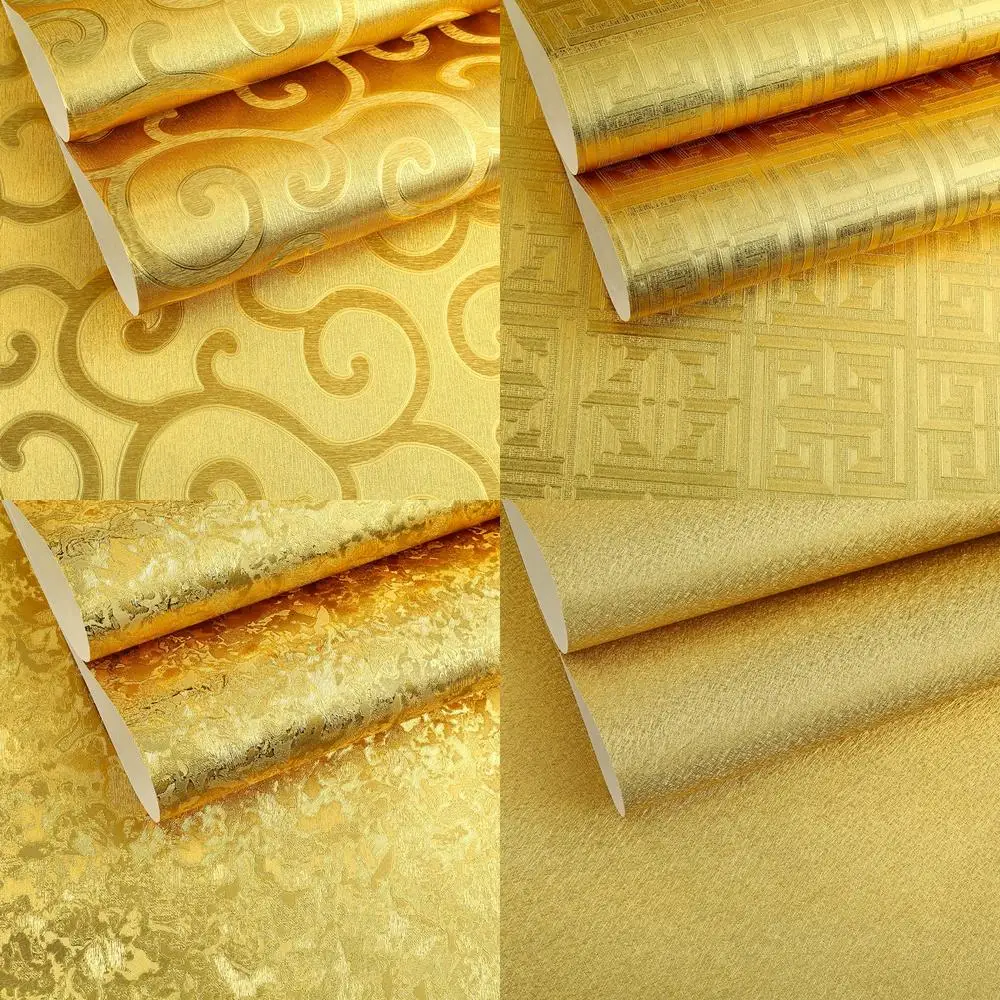 Golden 3D Chinese auspicious cloud wallpaper for living room dining room hotel ceiling background luxurious embossed gold foil