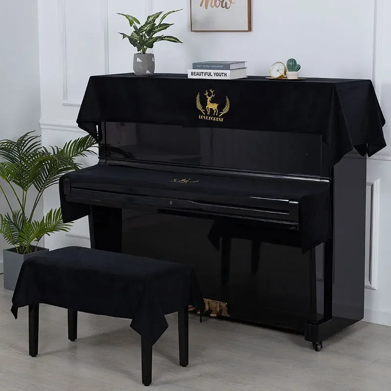 1Pcs Velvet Half Piano Cover with Stool Cover Style Contains Romantic Natural European Dust-Proof Keyboard Piano Covers