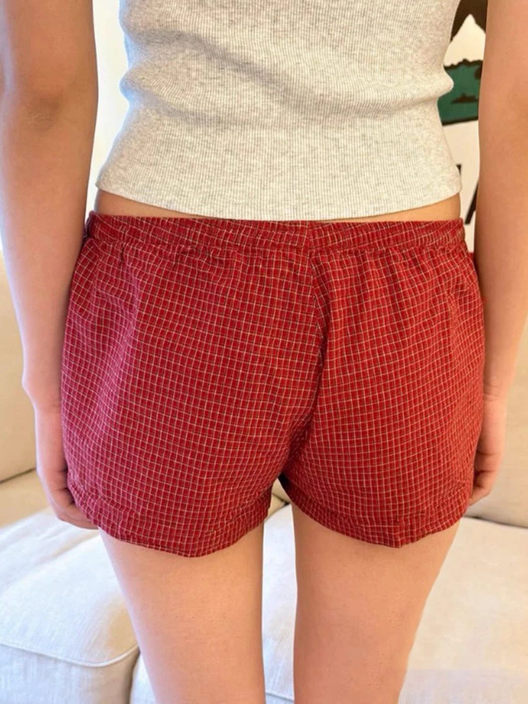 Red Plaid Straigth Shorts Women Summer Elastic Waist Buttons Casual Sweet Short Pant Cotton Y2k Pants Vintage Home Underwear