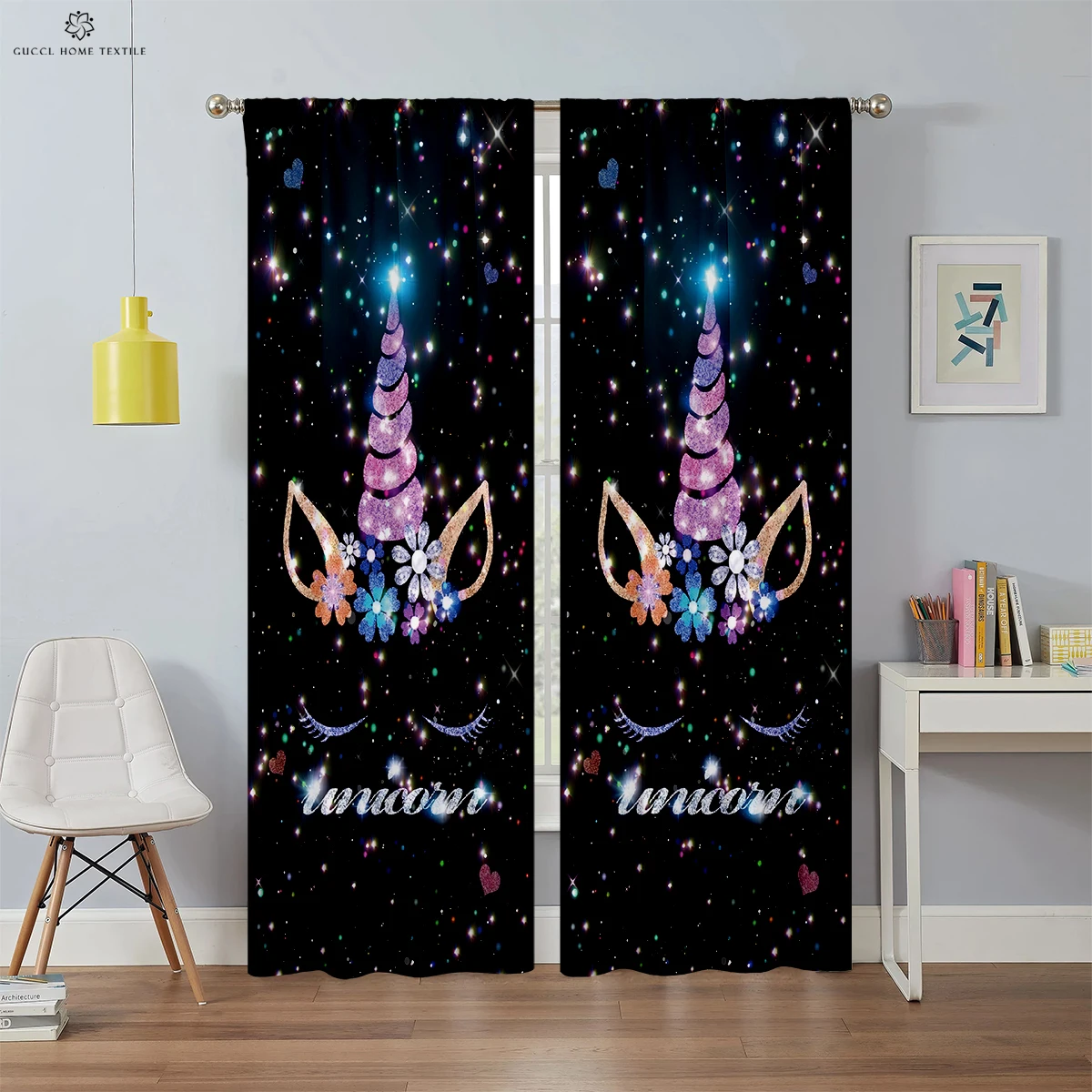 

Cartoon Rainbow Fantasy Unicorn Curtains Children Girl Room Curtains Suitable For Bedroom Living Room Balcony Kitchen 2PCS