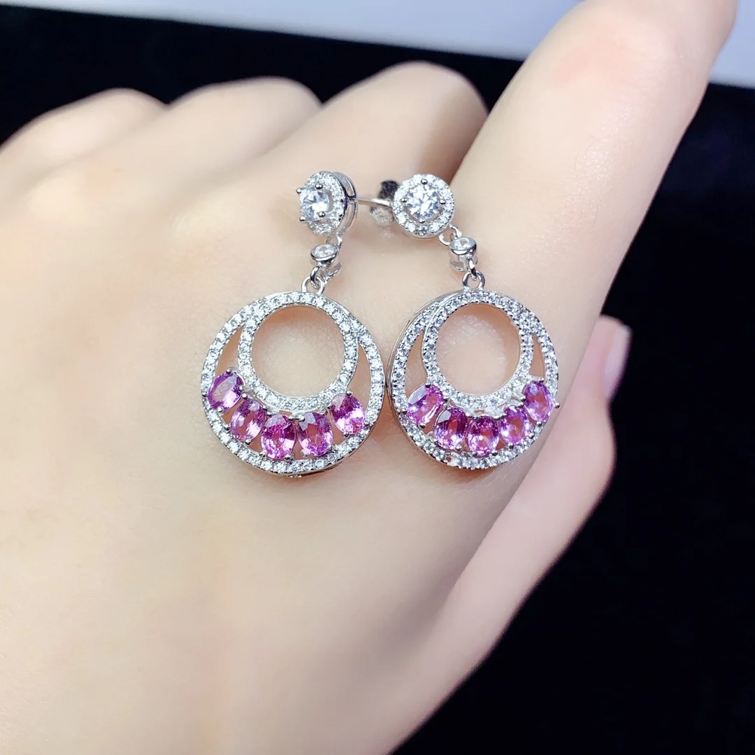 Women's Silver 925 earrings Pink Blue Treasure Natural Women's wedding boutique gems Free shipping Sterling Certified jewelry