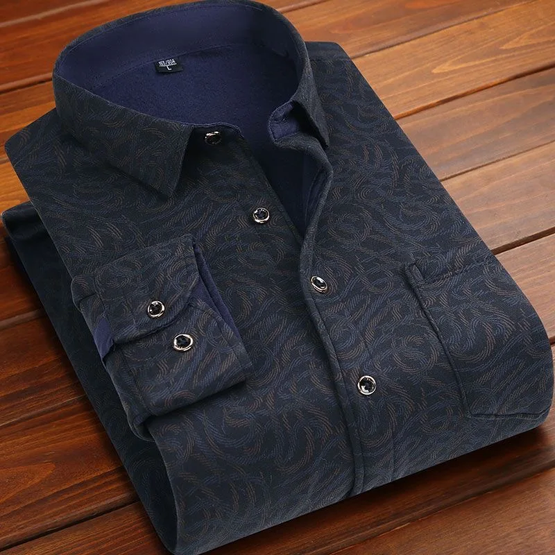 New Autumn and Winter Fashion Trend Fleece-Lined Thickened Warm Striped Shirt Men's Casual Loose Sports High-Quality Shirt