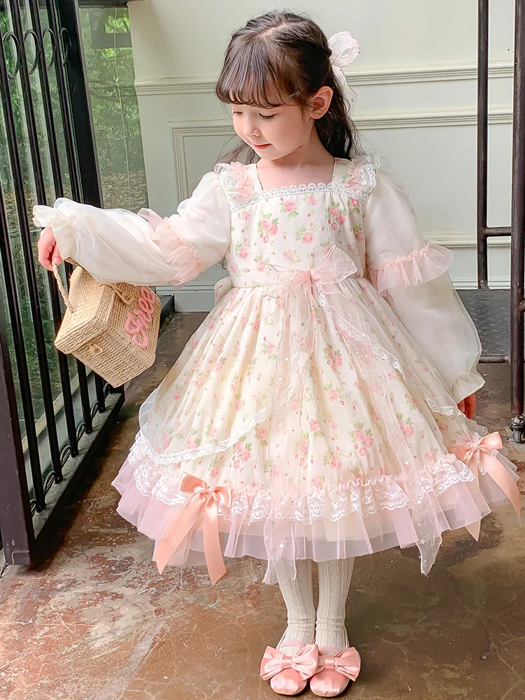 

Dress Girls Baby Lolita Style Birthday Party Dress Wedding Dresses Princess Floral Vestidos Autumn Costume Girl Dresses