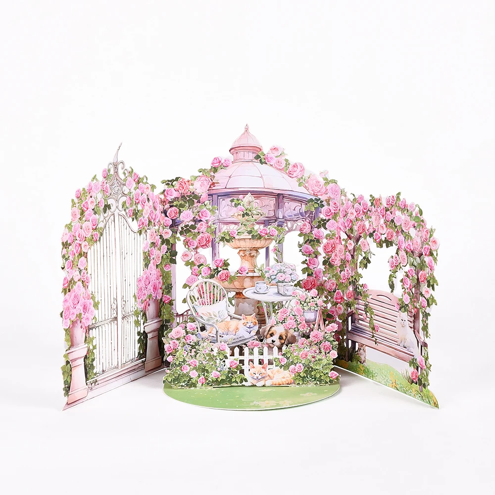 Blumen-Geburtstag, Muttertag, Valentinstag, Geschenke, Segenskarte, rosa Rosengarten-Grußkarte mit Umschlag, Rosenblumen-Postkarte