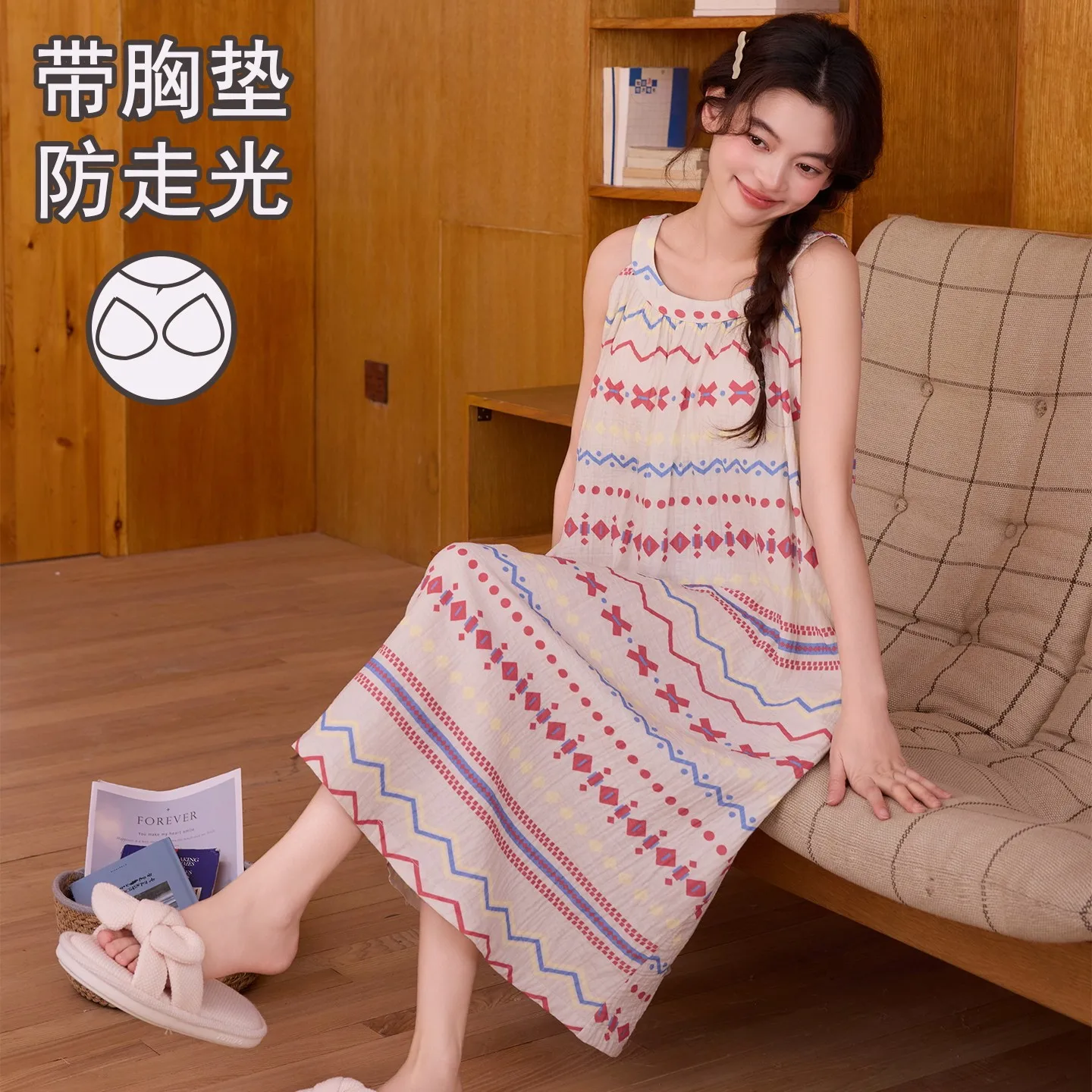 Retro Women's Nightdress Summer Spaghetti Strap Nightgowns Young Girl Long Sleepdress Thin Printed Sleepwear night wear Dropship