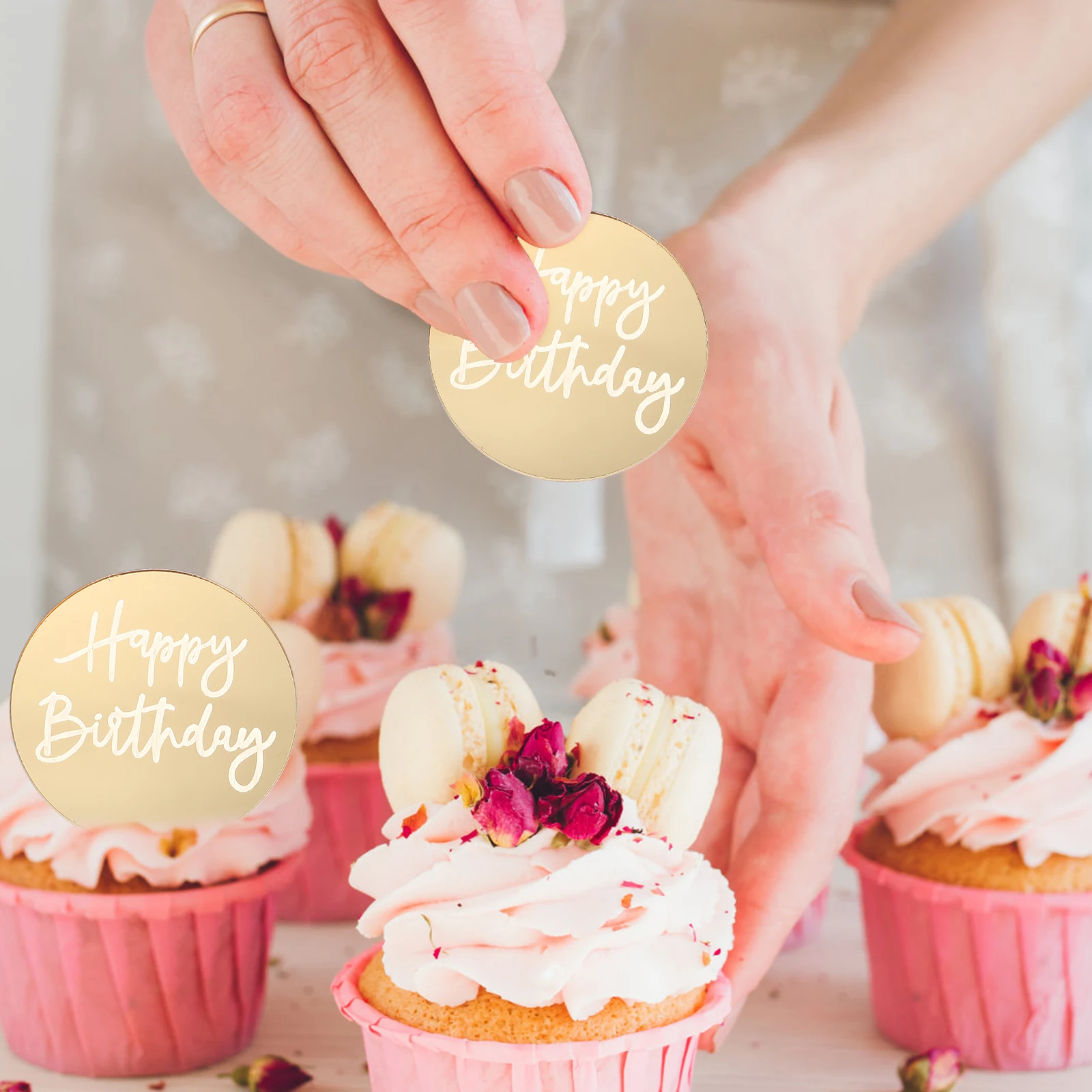 

20Pcs Festive Birthday Cupcake Toppers Multi-Function Decorative Acrylic Discs